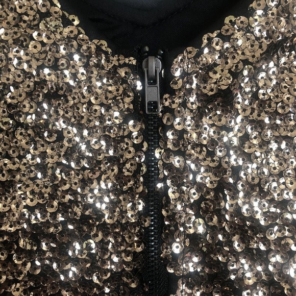 She + Sky  Gold Metallic shimmer sequin cocktail party dress Size Small - Picture 4 of 9